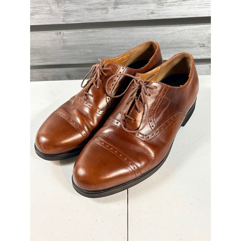 Vtg Towncraft Mens Brown Leather Cap Toe Brogue Oxford Derby Dress Shoes 11 EW